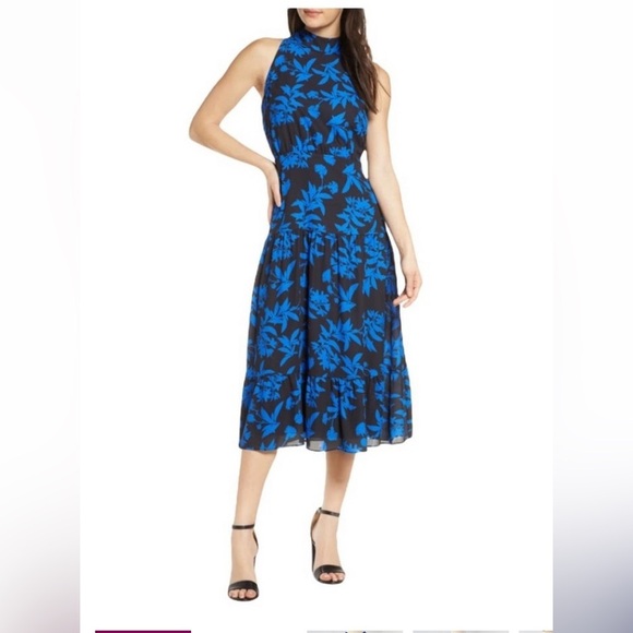 Sam Edelman Dresses & Skirts - Sam Edelman Size 14 blue combo halter graphic botanic halter midi dress